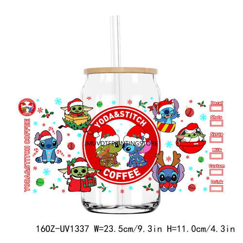 Funny Christmas Cartoon 16OZ UV DTF Cup Wrap Transfers Stickers Custom Labels DIY Durable Waterproof Logo For Libbey Glass Can