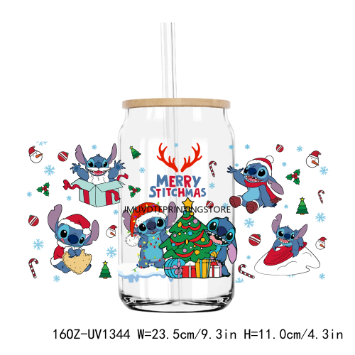 Funny Christmas Cartoon 16OZ UV DTF Cup Wrap Transfers Stickers Custom Labels DIY Durable Waterproof Logo For Libbey Glass Can