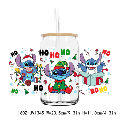 Funny Christmas Cartoon 16OZ UV DTF Cup Wrap Transfers Stickers Custom Labels DIY Durable Waterproof Logo For Libbey Glass Can