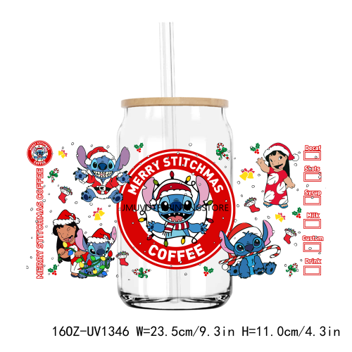 Funny Christmas Cartoon 16OZ UV DTF Cup Wrap Transfers Stickers Custom Labels DIY Durable Waterproof Logo For Libbey Glass Can