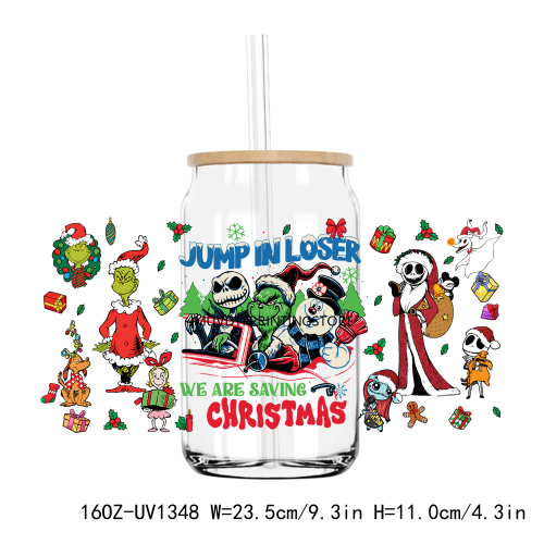 Christmas Jack And Sally 16OZ UV DTF Cup Wrap Transfers Stickers Custom Labels DIY Durable Waterproof Logo For Libbey Glass Can