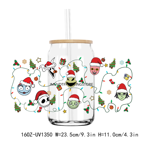 Christmas Jack And Sally 16OZ UV DTF Cup Wrap Transfers Stickers Custom Labels DIY Durable Waterproof Logo For Libbey Glass Can