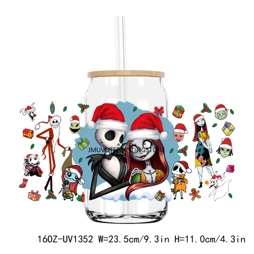 Christmas Jack And Sally 16OZ UV DTF Cup Wrap Transfers Stickers Custom Labels DIY Durable Waterproof Logo For Libbey Glass Can