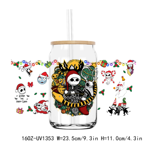 Christmas Jack And Sally 16OZ UV DTF Cup Wrap Transfers Stickers Custom Labels DIY Durable Waterproof Logo For Libbey Glass Can