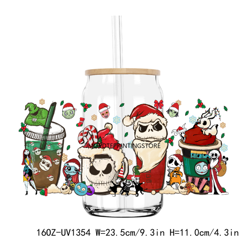 Christmas Jack And Sally 16OZ UV DTF Cup Wrap Transfers Stickers Custom Labels DIY Durable Waterproof Logo For Libbey Glass Can