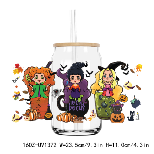 Cute Halloween Cartoon 16OZ UV DTF Cup Wrap Transfers Stickers Custom Labels DIY Durable Waterproof Logo For Libbey Glass Can