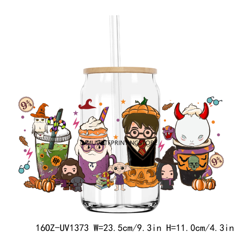 Cute Halloween Cartoon 16OZ UV DTF Cup Wrap Transfers Stickers Custom Labels DIY Durable Waterproof Logo For Libbey Glass Can