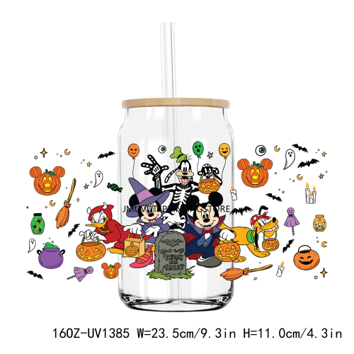 Cute Halloween Cartoon 16OZ UV DTF Cup Wrap Transfers Stickers Custom Labels DIY Durable Waterproof Logo For Libbey Glass Can