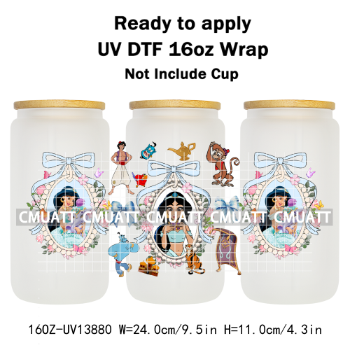 Pretty Princess UV DTF Cup Wrap Wholesale Bulk 16oz Libbey Glass Transfers Stickers Mugs Bottle Free Shipping