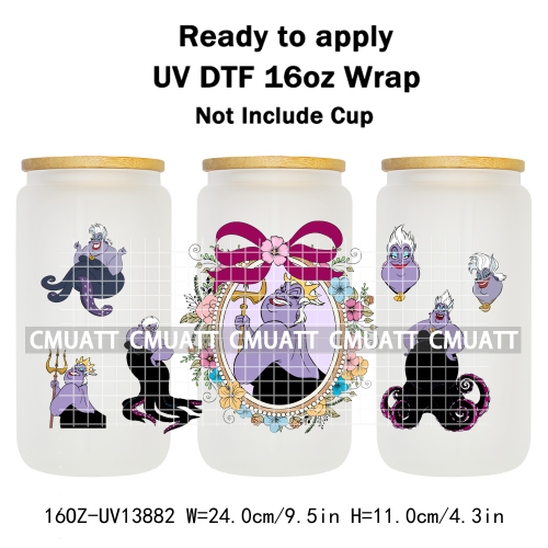 Pretty Princess UV DTF Cup Wrap Wholesale Bulk 16oz Libbey Glass Transfers Stickers Mugs Bottle Free Shipping