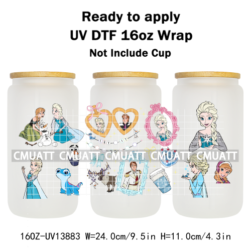 Pretty Princess UV DTF Cup Wrap Wholesale Bulk 16oz Libbey Glass Transfers Stickers Mugs Bottle Free Shipping