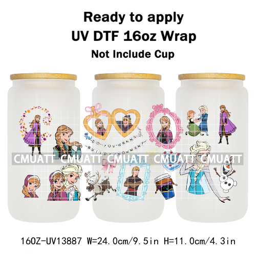 Pretty Princess UV DTF Cup Wrap Wholesale Bulk 16oz Libbey Glass Transfers Stickers Mugs Bottle Free Shipping
