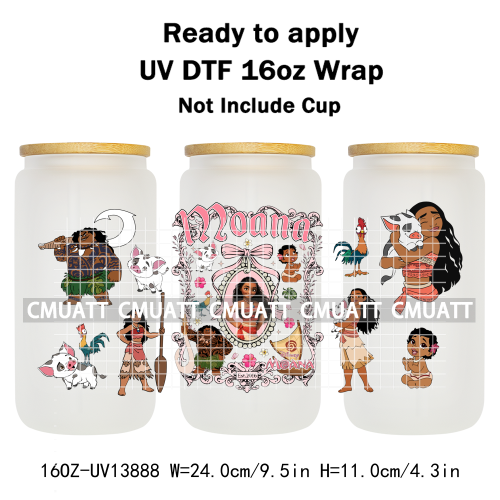 Pretty Princess UV DTF Cup Wrap Wholesale Bulk 16oz Libbey Glass Transfers Stickers Mugs Bottle Free Shipping