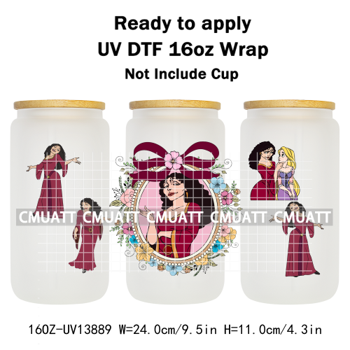 Pretty Princess UV DTF Cup Wrap Wholesale Bulk 16oz Libbey Glass Transfers Stickers Mugs Bottle Free Shipping