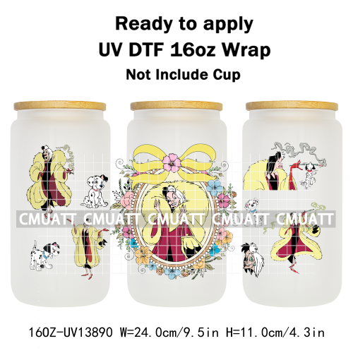 Pretty Princess UV DTF Cup Wrap Wholesale Bulk 16oz Libbey Glass Transfers Stickers Mugs Bottle Free Shipping