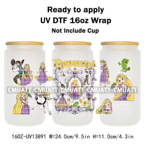 Pretty Princess UV DTF Cup Wrap Wholesale Bulk 16oz Libbey Glass Transfers Stickers Mugs Bottle Free Shipping
