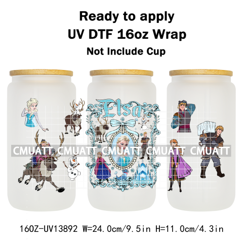 Pretty Princess UV DTF Cup Wrap Wholesale Bulk 16oz Libbey Glass Transfers Stickers Mugs Bottle Free Shipping