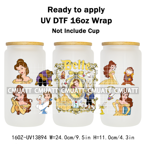 Pretty Princess UV DTF Cup Wrap Wholesale Bulk 16oz Libbey Glass Transfers Stickers Mugs Bottle Free Shipping