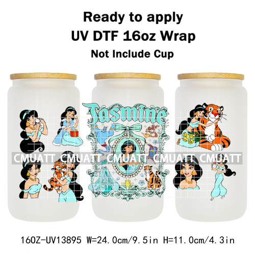 Pretty Princess UV DTF Cup Wrap Wholesale Bulk 16oz Libbey Glass Transfers Stickers Mugs Bottle Free Shipping
