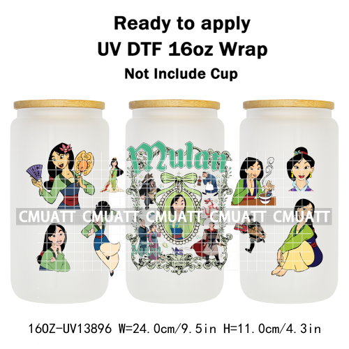 Pretty Princess UV DTF Cup Wrap Wholesale Bulk 16oz Libbey Glass Transfers Stickers Mugs Bottle Free Shipping