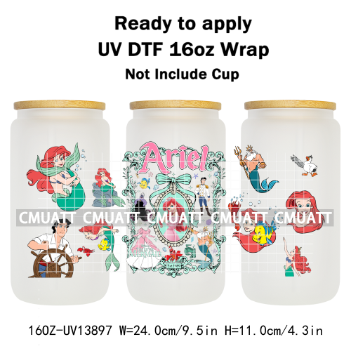 Pretty Princess UV DTF Cup Wrap Wholesale Bulk 16oz Libbey Glass Transfers Stickers Mugs Bottle Free Shipping