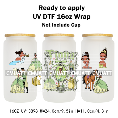 Pretty Princess UV DTF Cup Wrap Wholesale Bulk 16oz Libbey Glass Transfers Stickers Mugs Bottle Free Shipping