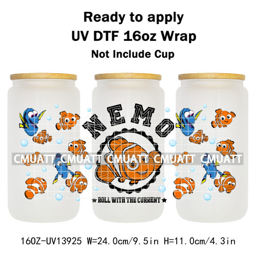 Cartoon Fish Tumbler Stickers Waterproof 16oz UV DTF Cup Wraps Transfers Mugs Beer Can Bottle Free Shipping