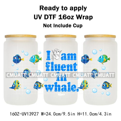 Cartoon Fish Tumbler Stickers Waterproof 16oz UV DTF Cup Wraps Transfers Mugs Beer Can Bottle Free Shipping