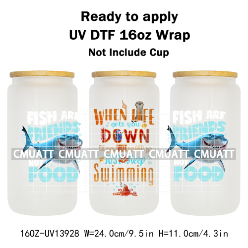 Cartoon Fish Tumbler Stickers Waterproof 16oz UV DTF Cup Wraps Transfers Mugs Beer Can Bottle Free Shipping
