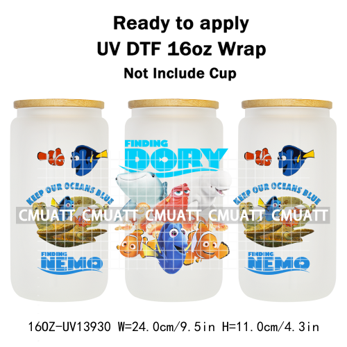 Cartoon Fish Tumbler Stickers Waterproof 16oz UV DTF Cup Wraps Transfers Mugs Beer Can Bottle Free Shipping
