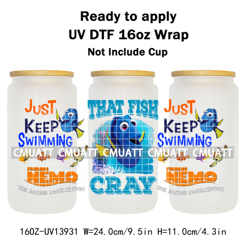 Cartoon Fish Tumbler Stickers Waterproof 16oz UV DTF Cup Wraps Transfers Mugs Beer Can Bottle Free Shipping