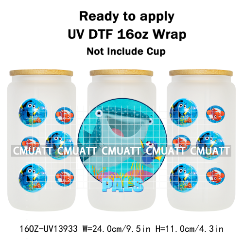Cartoon Fish Tumbler Stickers Waterproof 16oz UV DTF Cup Wraps Transfers Mugs Beer Can Bottle Free Shipping