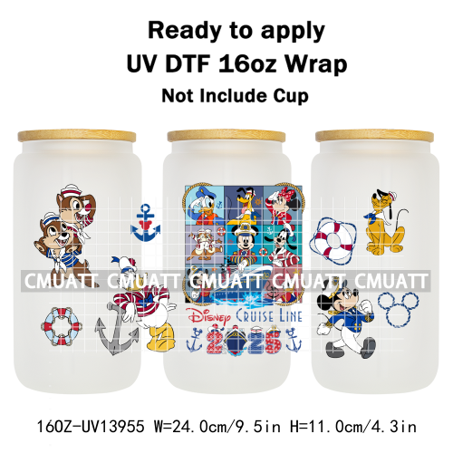 Cartoon 16oz UV DTF Cup Wrap Transfers Stickers On Glass Mugs Beer Can Bottle Custom DIY Craft Free Shipping