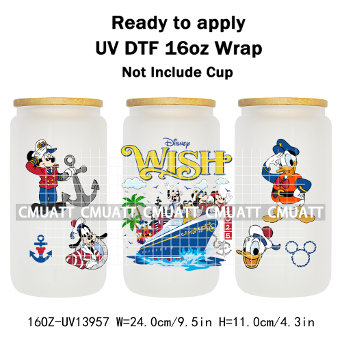 Cartoon 16oz UV DTF Cup Wrap Transfers Stickers On Glass Mugs Beer Can Bottle Custom DIY Craft Free Shipping