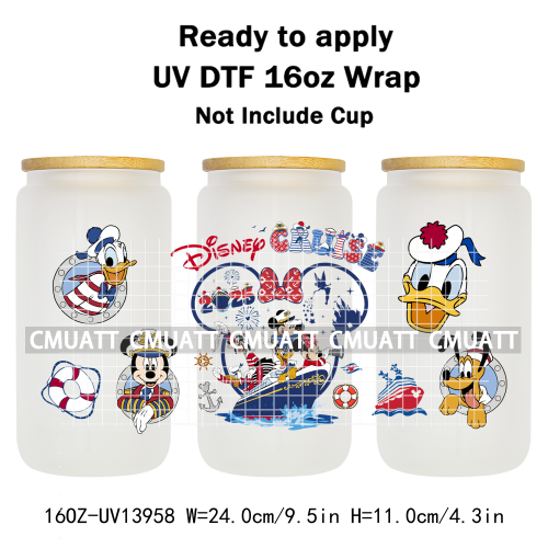 Cartoon 16oz UV DTF Cup Wrap Transfers Stickers On Glass Mugs Beer Can Bottle Custom DIY Craft Free Shipping