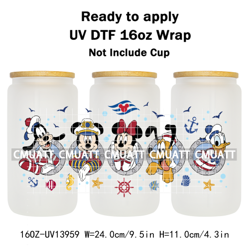 Cartoon 16oz UV DTF Cup Wrap Transfers Stickers On Glass Mugs Beer Can Bottle Custom DIY Craft Free Shipping