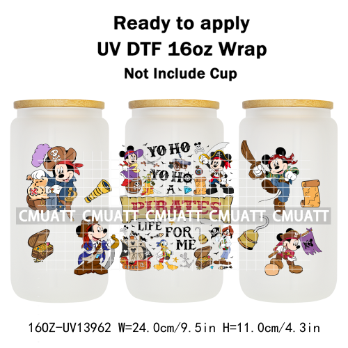 Cartoon 16oz UV DTF Cup Wrap Transfers Stickers On Glass Mugs Beer Can Bottle Custom DIY Craft Free Shipping