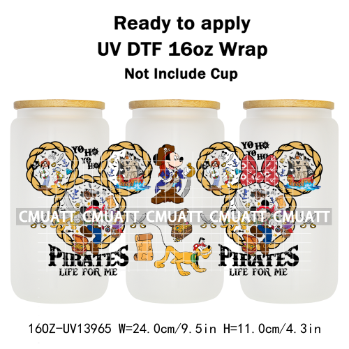 Cartoon 16oz UV DTF Cup Wrap Transfers Stickers On Glass Mugs Beer Can Bottle Custom DIY Craft Free Shipping