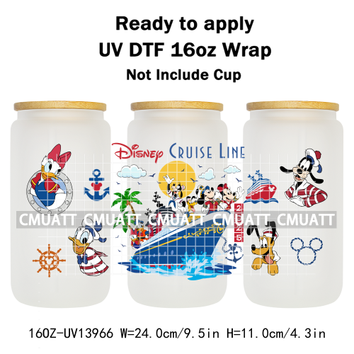 Cartoon 16oz UV DTF Cup Wrap Transfers Stickers On Glass Mugs Beer Can Bottle Custom DIY Craft Free Shipping