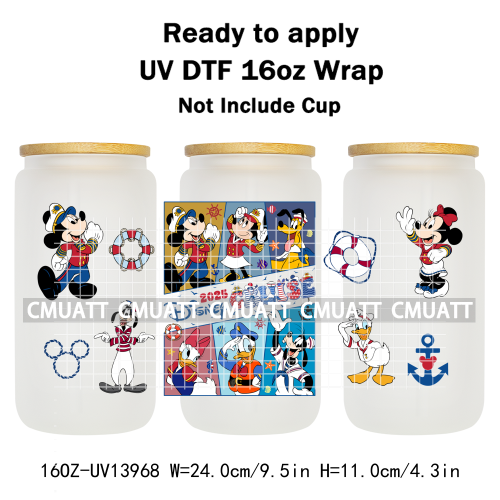 Cartoon 16oz UV DTF Cup Wrap Transfers Stickers On Glass Mugs Beer Can Bottle Custom DIY Craft Free Shipping