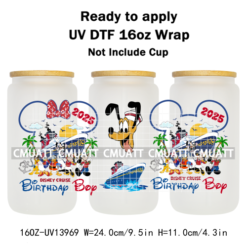 Cartoon 16oz UV DTF Cup Wrap Transfers Stickers On Glass Mugs Beer Can Bottle Custom DIY Craft Free Shipping