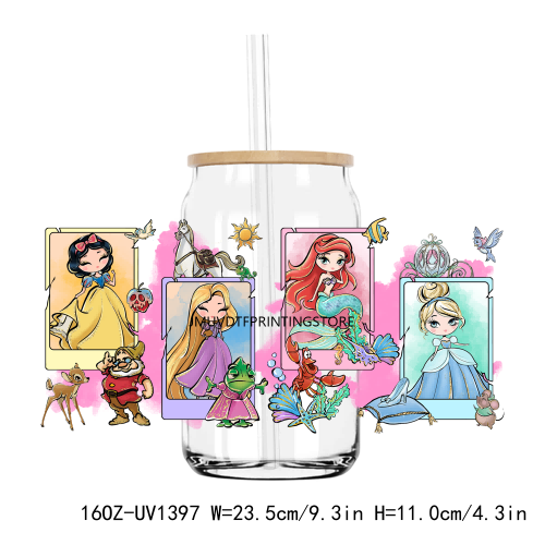 Beautiful Princess Queen 16OZ UV DTF Cup Wrap Transfers Stickers Custom Labels DIY Durable Waterproof Logo For Libbey Glass Can