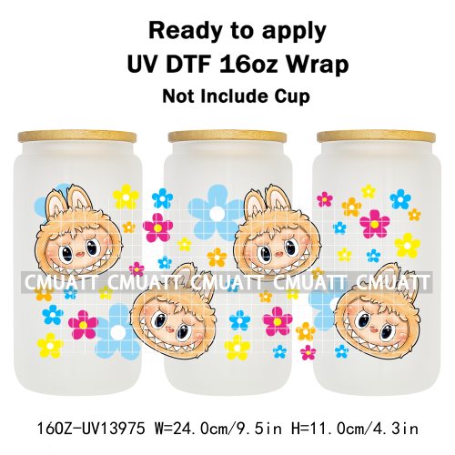 Lovely Monster UV DTF Cups Wrap For Girls 16oz Libbey Glass Transfers Stickers Mugs Beer Can Water Bottle