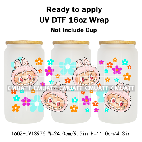 Lovely Monster UV DTF Cups Wrap For Girls 16oz Libbey Glass Transfers Stickers Mugs Beer Can Water Bottle