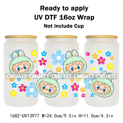 Lovely Monster UV DTF Cups Wrap For Girls 16oz Libbey Glass Transfers Stickers Mugs Beer Can Water Bottle