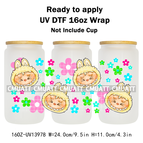 Lovely Monster UV DTF Cups Wrap For Girls 16oz Libbey Glass Transfers Stickers Mugs Beer Can Water Bottle