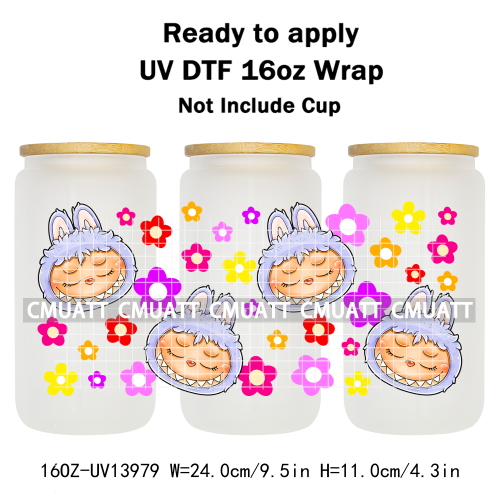 Lovely Monster UV DTF Cups Wrap For Girls 16oz Libbey Glass Transfers Stickers Mugs Beer Can Water Bottle