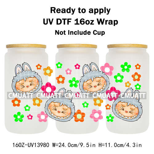 Lovely Monster UV DTF Cups Wrap For Girls 16oz Libbey Glass Transfers Stickers Mugs Beer Can Water Bottle