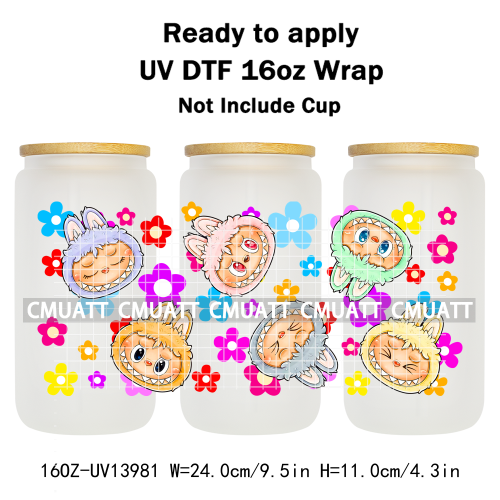 Lovely Monster UV DTF Cups Wrap For Girls 16oz Libbey Glass Transfers Stickers Mugs Beer Can Water Bottle