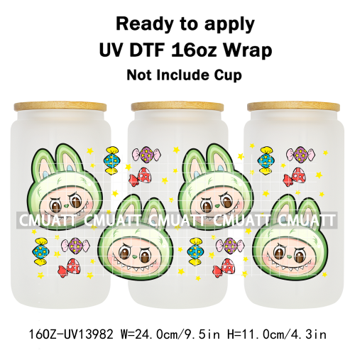 Lovely Monster UV DTF Cups Wrap For Girls 16oz Libbey Glass Transfers Stickers Mugs Beer Can Water Bottle